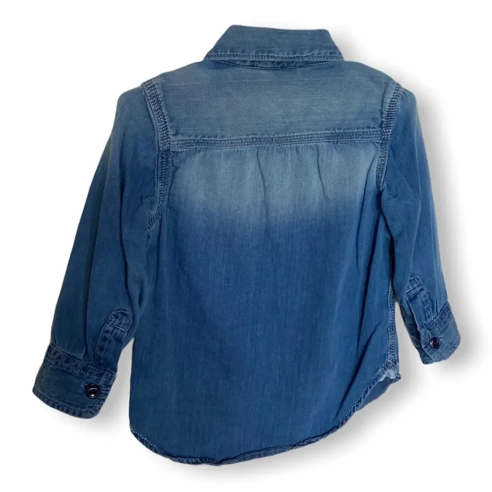 Gap Boys Shirt Size 2 Blue Chambray‎ Worker Mineral Dark Wash Indigo So Soft